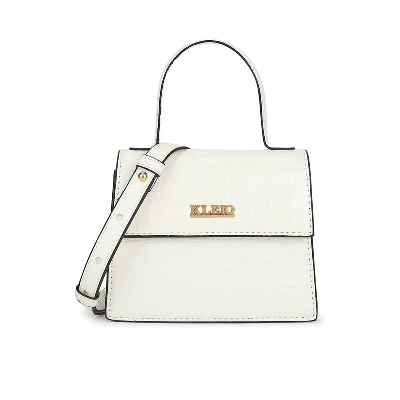 KLEIO PU Leather Mini Handbag for Women with Top Handle and Detachable Crossbody Sling - White - Image 1
